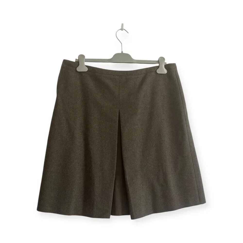 Prada Brown Virgin Wool Pleated Skirt with Cotton Panels